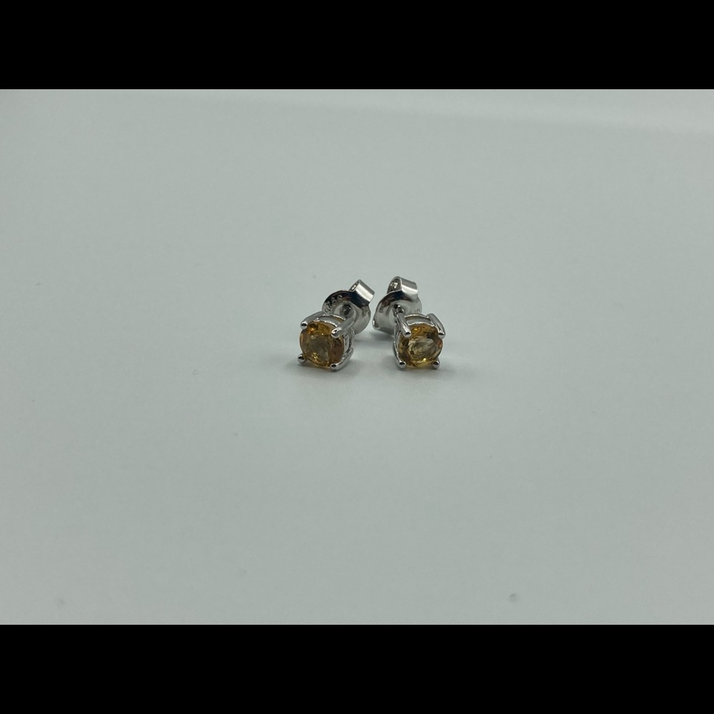 Silver Citrine Natural Gemstone Stud Earring